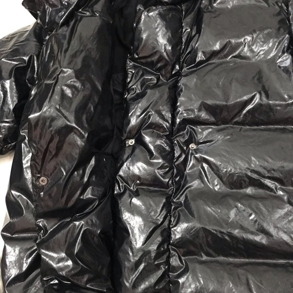 Bacon Women Small Black Shiny Pocketed Zippered Hooded Down Puffer Jacket - Picture 11 of 16